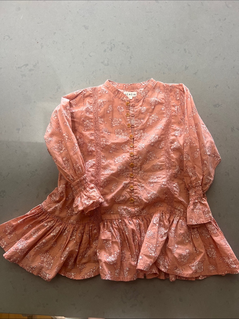 acacia swimwear Girls Coral Pink Floral Button-Front Peplum Top